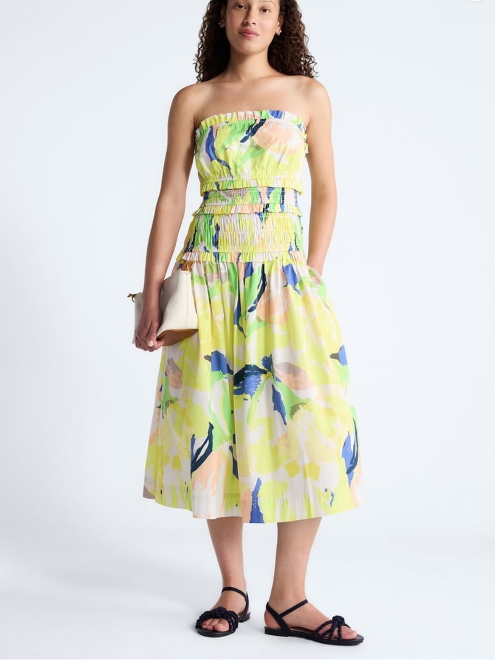 Free Assembly| Bright Abstract Strapless Midi Dress